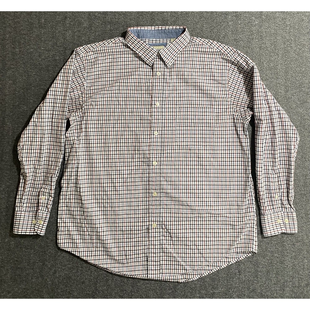 Haggar Men's White /Red Plaid Long Sleeve Dress Shirt Size XL